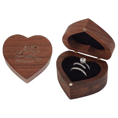 GOMAKERER 1 Stück Ringaufbewahrung Aus Holz Herzförmige Ringbox Anpassbare Schmuckschatulle Elegante Und Retro Ringhalterbox Für Die Hochzeit Heiratsantrag Und Verlobungszeremonie, 6x5.5x3.4cm von GOMAKERER