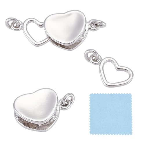 GOMAKERER 1 Stück Sterling Silber Herz Perlenverschlüsse, 18mm Herz Schmuckverschlüsse Mit Biegeringen Schmuck Schiebeverschlüsse Armbandverbinder Für Halsketten Armbänder Ketten Schmuckherstellung von GOMAKERER