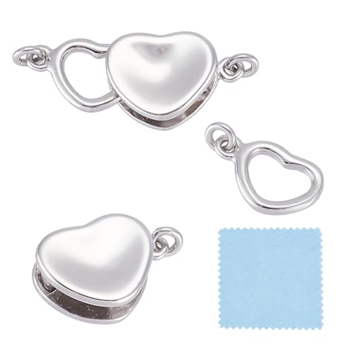 GOMAKERER 1 Stück Sterling Silber Herz Perlenverschlüsse, 20mm Herz Schmuckverschlüsse Mit Biegeringen Schmuck Schiebeverschlüsse Armbandverbinder Für Halsketten Armbänder Ketten Schmuckherstellung von GOMAKERER