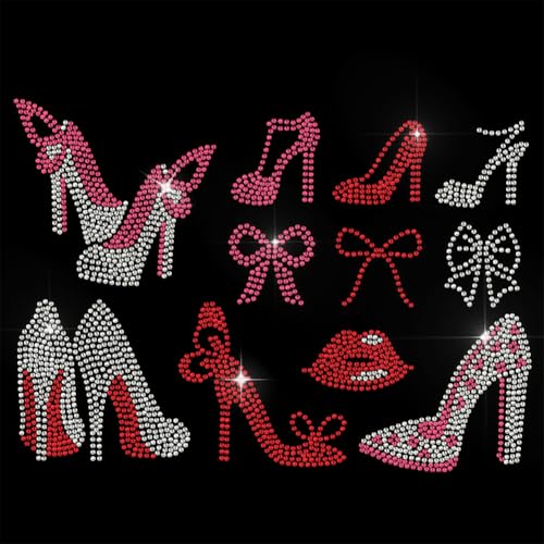 GOMAKERER 1 Stück Strasssteine Zum Aufbügeln, High Heels Rote Lippen Schleife Glitzernde Kristalle Reparatur Applikation Für Kleidung Wärmeübertragungspatch Für T Shirts Kleidung Hosen Taschen von GOMAKERER