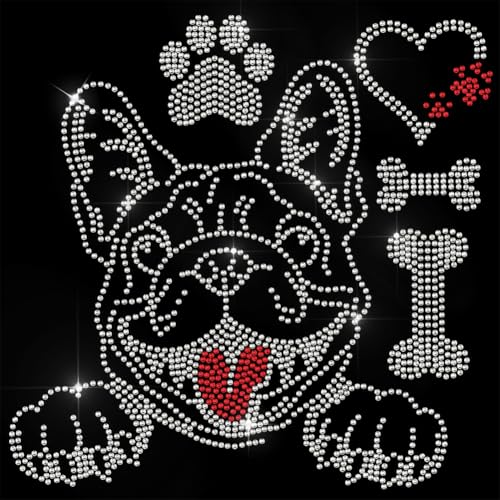 GOMAKERER 1 Stück Strass Patches zum Aufbügeln Mit Bulldoggen Muster, Bling Bone Paw Print Kleidung Reparatur Applikation Wärmeübertragung Aufkleber Wärmeübertragung Patch Für T Shirt Kleidung Hosen von GOMAKERER