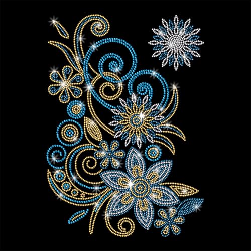 GOMAKERER 1 Stück Strass Transfer Zum Aufbügeln, Blaues Gerolltes Blumen Hotfix Aufbügler Transferaufkleber Kristall Wärmetransfer Kleidungsreparaturdekor Für T Shirt Mütze Jacke Dekor Kleidung DIY von GOMAKERER