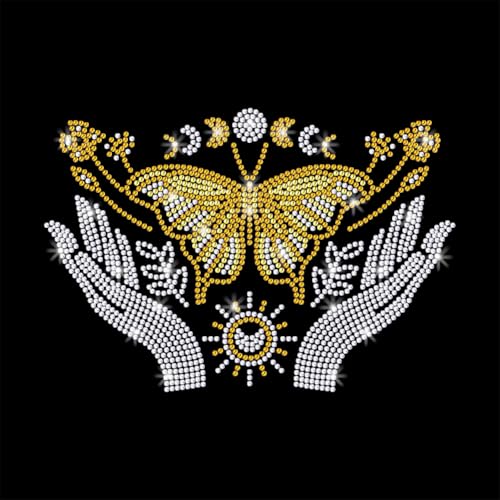 GOMAKERER 1 Stück Strass Transfer Zum Aufbügeln, Böhmischer Schmetterling Hot Fix Aufnäher Zum Aufbügeln Transferaufkleber Kristall Wärmeübertragung Kleidungsreparatur Für T Shirt Mütze Jacke Dekor von GOMAKERER