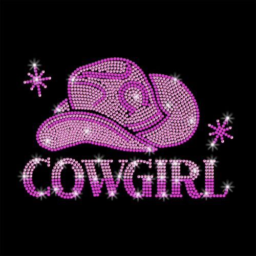 GOMAKERER 1 Stück Strass Transfer Zum Aufbügeln, Pinker Cowboyhut Hot Fix Aufnäher Zum Aufbügeln Transferaufkleber Kristall Wärmeübertragung Kleidungsreparatur Dekor Für T Shirt Mütze Jacke Dekor DIY von GOMAKERER