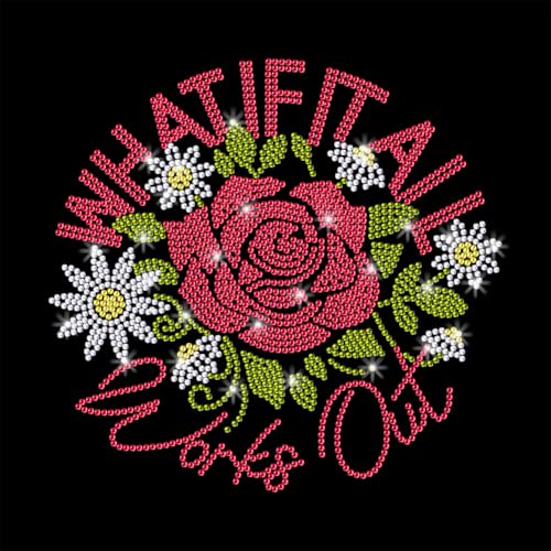 GOMAKERER 1 Stück Strass Transfer Zum Aufbügeln, Ring Rose Mit Wort Hot Fix Bügelbild Transferaufkleber Kristall Wärmeübertragung Kleidung Reparatur Dekor Für T Shirt Hut Jacke Dekor DIY Zubehör von GOMAKERER