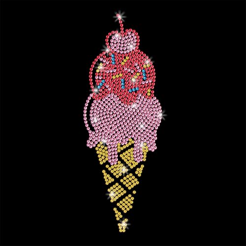 GOMAKERER 1 Stück Strasssteine Mit Eiscreme Muster Zum Aufbügeln Hotfix Bling Crystal Bekleidungs Reparatur Applikation Wärmeübertragungs Patch Für T Shirt Kleidung Hosen Taschen von GOMAKERER