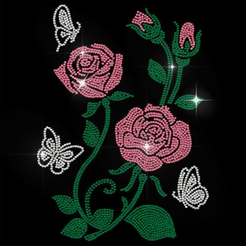 GOMAKERER 1 Stück Strasssteine Zum Aufbügeln, Rose Und Schmetterling Hot Fix Aufnäher Aufbügler Transferaufkleber Kristall Wärmeübertragung Kleidungsreparatur Dekor Für Kleidung Weste Mütze Jacke von GOMAKERER
