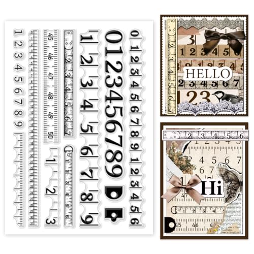 GOMAKERER 1 Stück Transparente Stempel, Vintage Zahlen Lineale Scrapbooking Stempel Messwerkzeug Form Transparente Silikonstempel Für Die Kartenherstellung Dekoration Prägung Album Dekor Handwerk von GOMAKERER