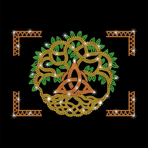 GOMAKERER 1 x Baum des Lebens Muster Strass zum Aufbügeln auf Hotfix, Bling Kristall Kleidung Reparatur Applikation Wärmeübertragung Aufkleber Wärmeübertragung Patch für T-Shirt Kleidung Hosen Taschen von GOMAKERER