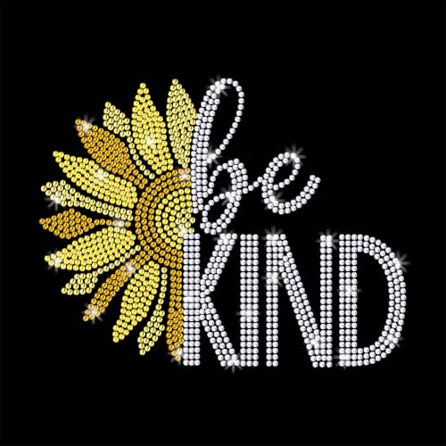 GOMAKERER 1 x "Be Kind" Strass-Aufkleber zum Aufbügeln, Hotfix-Transfer-Aufkleber, Bling DIY Patch Kleidung Reparatur Applikation T-Shirt Weste Schuhe Hut Jacke Dekor Kleidung DIY Zubehör von GOMAKERER