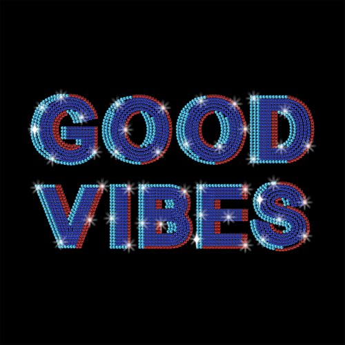 GOMAKERER 1 x Good Vibes Muster Strass zum Aufbügeln auf Hotfix, Bling Kristall Kleidung Reparatur Applikation Wärmeübertragung Aufkleber Wärmeübertragung Patch für T-Shirt Kleidung Hosen Taschen von GOMAKERER