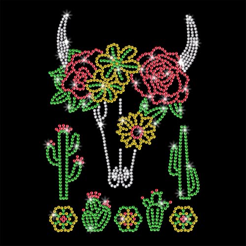 GOMAKERER 1 x Kuh mit Blumenmuster, Strass, Hotfix, glitzernde Kristalle, Reparaturapplikation, Wärmeübertragungsaufkleber, Wärmeübertragung, Flicken für T-Shirt, Kleidung, Hosen, Taschen von GOMAKERER