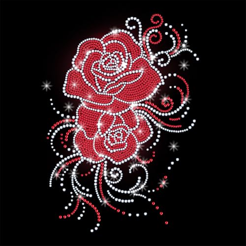 GOMAKERER 1 x Rose zum Aufbügeln auf Strass, gelockte Blumen, glitzernde Kristall-Aufkleber, Reparaturapplikation, Wärmeübertragungs-Patch für T-Shirt, Weste, Schuhe, Hut, Jacke, Dekor von GOMAKERER