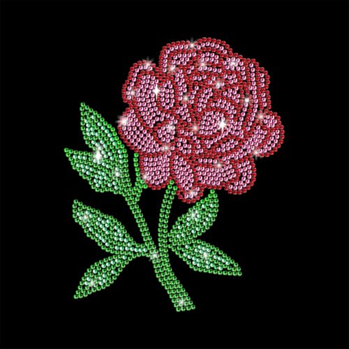 GOMAKERER 1 x rosa Pfingstrosenmuster Strass zum Aufbügeln auf Hotfix, Bling Kristall Kleidung Reparatur Applikation Wärmeübertragung Aufkleber Wärmeübertragung Patch für T-Shirt Kleidung Hosen von GOMAKERER
