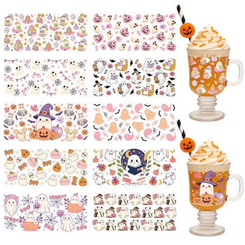 GOMAKERER 10 Blatt Halloween UV DTF Cup Wraps Niedlicher Aufkleber Für Tassenfolien Mit Geister Totenkopf Und Kürbismotiv Zum Aufreiben Wasserfest UV Transferpapier Für Glasbecher Möbeldekorationen GOMAKERER 10 Blatt Halloween UV DTF Cup Wraps Niedlicher Aufkleber Für Tassenfolien Mit Geister Totenkopf Und Kürbismotiv Zum Aufreiben Wasserfest UV Transferpapier Für Glasbecher Möbeldekorationen von GOMAKERER