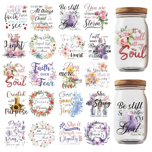 GOMAKERER 10 Blatt UV DTF Becherfolien Für 16 OZ Glasbecher Blumen Und Schrift Abziehbilder Wasserfeste Transferaufkleber Für DIY Flaschen Getränke Marmelade Kuchenbehälter von GOMAKERER