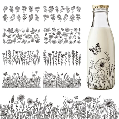 GOMAKERER 10 Blatt UV DTF Becherfolien Für 16 Oz Becher 10 Stile Blumen UV DTF Cup Wrap Transferaufkleber Wasserdichte Transferaufkleber Für Glasbecher Holzhandwerk von GOMAKERER