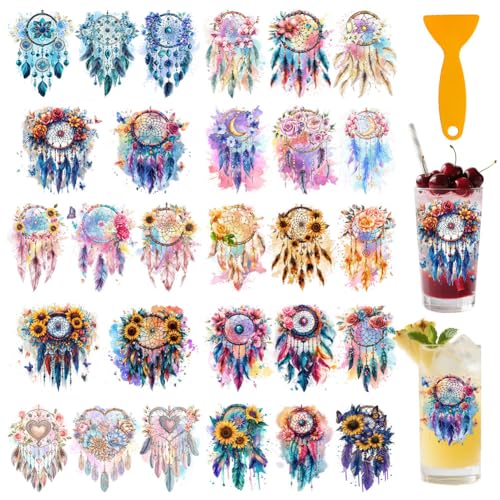 GOMAKERER 10 Blatt UV DTF Cup Wraps, Traumfänger Abziehbilder Zum Aufreiben Für 16 Oz Glas Wasserdichte UVDTF Cups Wraps Transferaufkleber Für DIY Flaschen Milchteetassen Trinken Laptop Handyhülle von GOMAKERER