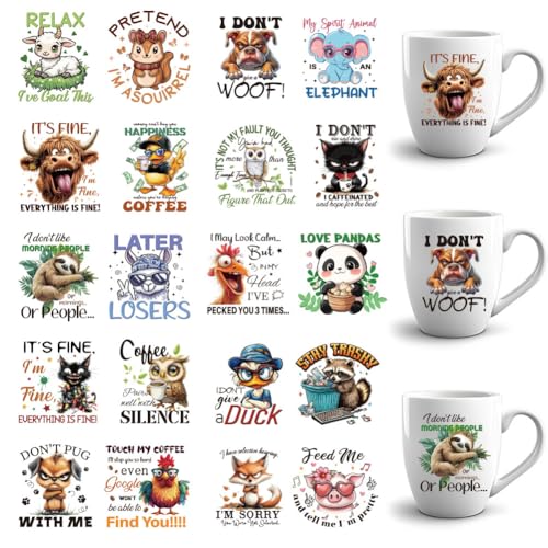 GOMAKERER 10 Blatt UV DTF Cup Wraps 10 Stil Lustige Tieraufkleber Süße Katze Hund Panda Abziehbilder Wasserfeste Transferaufkleber Für 16 OZ Glasbecher Holzhandwerk von GOMAKERER