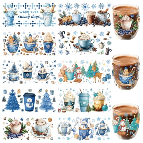 GOMAKERER 10 Blatt Weihnachts UV DTF Becherfolien, Blau Getönte Kaffee Winter Schneeflocken Tassenaufkleber Wasserfester Druck UV Transferpapier Für Glasbecher Möbeldekorationen GOMAKERER 10 Blatt Weihnachts UV DTF Becherfolien, Blau Getönte Kaffee Winter Schneeflocken Tassenaufkleber Wasserfester Druck UV Transferpapier Für Glasbecher Möbeldekorationen von GOMAKERER