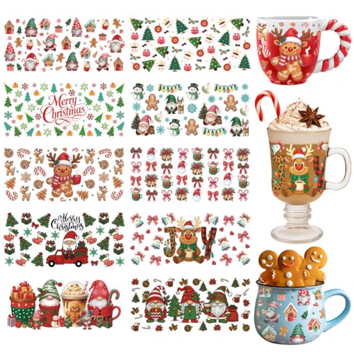 GOMAKERER 10 Blatt Weihnachts UV DTF Becherfolien Rot Grüne Weihnachts Rub on Transferaufkleber Weihnachtsmann Zwerg Hirsch Schneemann Transfers Zum Aufreiben Aufkleber Für Glasbecher Holzhandwerk GOMAKERER 10 Blatt Weihnachts UV DTF Becherfolien Rot Grüne Weihnachts Rub on Transferaufkleber Weihnachtsmann Zwerg Hirsch Schneemann Transfers Zum Aufreiben Aufkleber Für Glasbecher Holzhandwerk von GOMAKERER