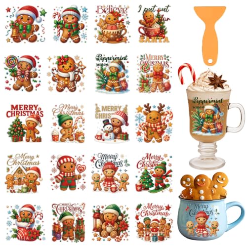 GOMAKERER 10 Blatt Weihnachts-UV-DTF-Cup-Wraps, 20 Muster, Lebkuchen-Aufkleber zum Aufreiben, wasserdicht, PVC, für 473 ml Glasflaschen, Tassen, Laptop, Handyhüllen-Dekor GOMAKERER 10 Blatt Weihnachts-UV-DTF-Cup-Wraps, 20 Muster, Lebkuchen-Aufkleber zum Aufreiben, wasserdicht, PVC, für 473 ml Glasflaschen, Tassen, Laptop, Handyhüllen-Dekor von GOMAKERER