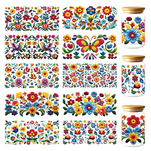 GOMAKERER 10 Stück Blumen UV DTF Cup Wraps, Besticktes Blumenmuster UV DTF Transferaufkleber Wasserfest Transferaufkleber Aufkleber Für Wasserflaschen Glasbecher Holzhandwerk GOMAKERER 10 Stück Blumen UV DTF Cup Wraps, Besticktes Blumenmuster UV DTF Transferaufkleber Wasserfest Transferaufkleber Aufkleber Für Wasserflaschen Glasbecher Holzhandwerk von GOMAKERER