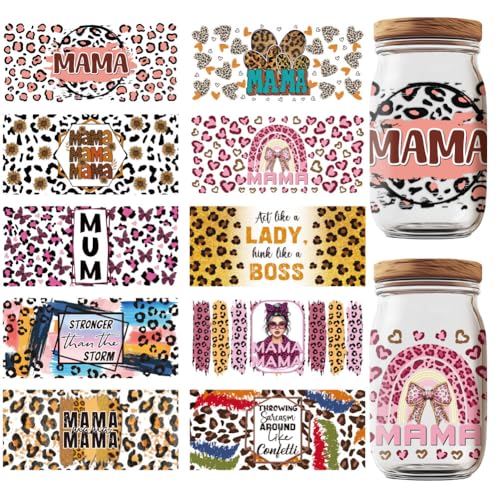GOMAKERER 10 Stück UV DTF Cup Wraps Mit Leopardenmuster, Mom Rub On Transfers Personalisierte Wasserdichte UV DTF Transferaufkleber Für 16OZ Glasbecher Wasserflaschen DIY Bastelarbeiten GOMAKERER 10 Stück UV DTF Cup Wraps Mit Leopardenmuster, Mom Rub On Transfers Personalisierte Wasserdichte UV DTF Transferaufkleber Für 16OZ Glasbecher Wasserflaschen DIY Bastelarbeiten von GOMAKERER