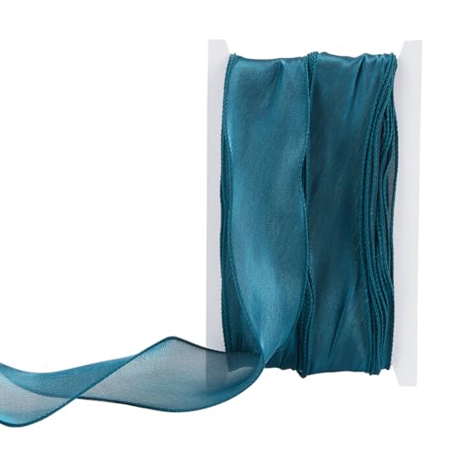 GOMAKERER 10 Yard Transparentes Chiffonband, Verdrahtetes Chiffonband Transparentes Organzaband Dunkelblaues Polyester-Organzaband Netzstoffband Für Schleifen, Blumengeschenke, Dekorationen von GOMAKERER