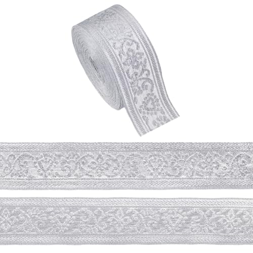 GOMAKERER 10 Yards Vintage Jacquardbandbesatz 40mm Breites Silberfarbenes Webband Im Boho Stil Ethnisches Blumenband Stickband Zum Nähen Für Vorhänge Kleidungshalterungen Dekoration GOMAKERER 10 Yards Vintage Jacquardbandbesatz 40mm Breites Silberfarbenes Webband Im Boho Stil Ethnisches Blumenband Stickband Zum Nähen Für Vorhänge Kleidungshalterungen Dekoration von GOMAKERER