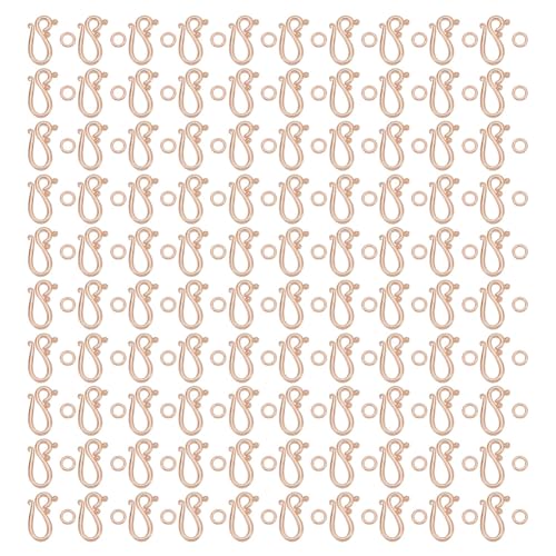 GOMAKERER 100 Sets S-Hakenringverschlüsse, tibetische Metall-Knebelverschlüsse, Ringverschlüsse, Endverschlüsse für Armband, Halskette, DIY, Schmuckherstellung, Handwerk, Roségold von GOMAKERER