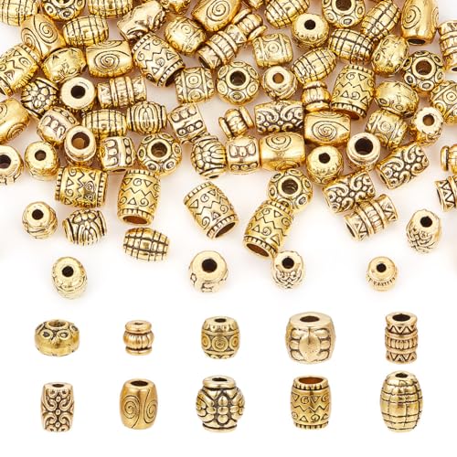 GOMAKERER 100 Stück 10 Stile Legierungs-Abstandsperlen Im Tibetischen Stil, Antike Goldene Säulenperlen Vintage Metall Rondelle Perlen Zur Schmuckherstellung Armband Halskette GOMAKERER 100 Stück 10 Stile Legierungs-Abstandsperlen Im Tibetischen Stil, Antike Goldene Säulenperlen Vintage Metall Rondelle Perlen Zur Schmuckherstellung Armband Halskette von GOMAKERER