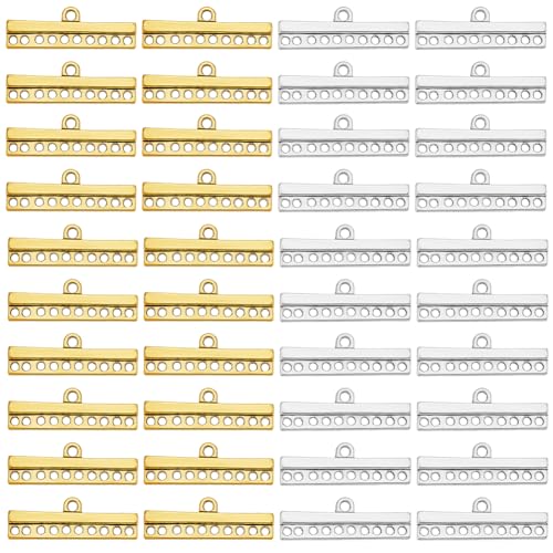 GOMAKERER 100 Stück 2 Farben Legierung Multi Strang Lock Verschlüsse 10 Loch Halskette Schichtverschlüsse Rechteckig Mehrsträngig Schieberohr Verschluss Verbinder Für Schichtarmband Halskette Schmuck von GOMAKERER