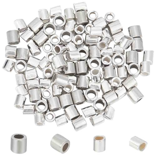 GOMAKERER 100 Stück 2 Größen 925 Sterling Silber Crimp Tube Perlen, 1.5~2x1.5~2mm Silberne Quetschperle Lose Abstandsperlen Schmuck-Quetschperlen Für Halskette, Armband, Schmuckherstellung von GOMAKERER
