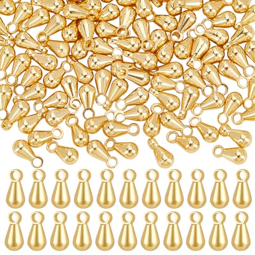 GOMAKERER 100 Stück Drop Endstücke 18K Vergoldete Kettenverlängerungsverbinder Tropfenanhänger Baumelnde Endperlen Kettenabschlussanhänger Für DIY Schmuckherstellung Herstellung, Gold, 6x3x3mm von GOMAKERER