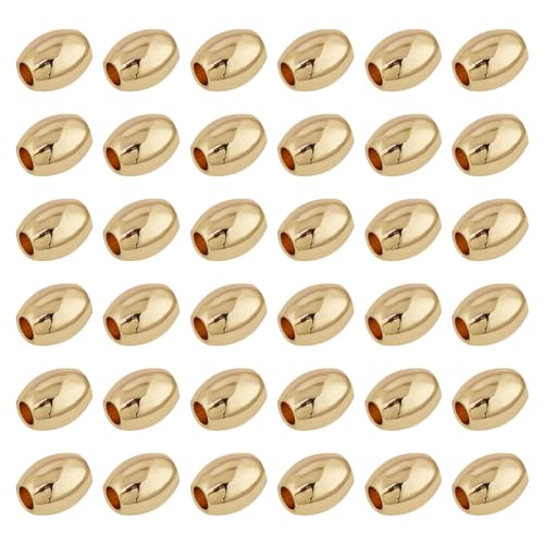 GOMAKERER 100 Stück Echte 18K Vergoldete Messing-Oval-Fassperlen, 5x4mm, Metallic, Winzige Trommelförmige Lose Perlen für Schmuckherstellung DIY von GOMAKERER