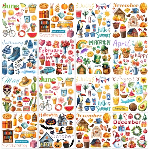 GOMAKERER 12 Blatt Abziehbilder Zum Aufreiben Für Bastelarbeiten Möbel, 12 Stil Vintage Saisonale Rub On Transferaufkleber 1 12 Monate Urlaub Saisonale Planeraufkleber Für DIY Home Window Craft Decor GOMAKERER 12 Blatt Abziehbilder Zum Aufreiben Für Bastelarbeiten Möbel, 12 Stil Vintage Saisonale Rub On Transferaufkleber 1 12 Monate Urlaub Saisonale Planeraufkleber Für DIY Home Window Craft Decor von GOMAKERER