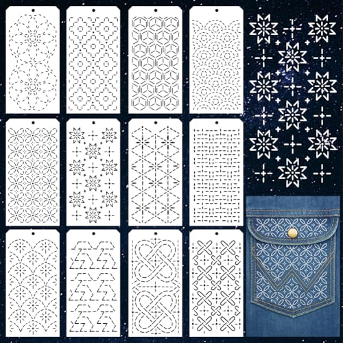 GOMAKERER 12 Blatt Sashiko Malschablonen, 12 Stile Sashiko Quilting Zeichenvorlagen Wiederverwendbare Randschablone Zum Nähen Stickerei Scrapbooking DIY Ornamente GOMAKERER 12 Blatt Sashiko Malschablonen, 12 Stile Sashiko Quilting Zeichenvorlagen Wiederverwendbare Randschablone Zum Nähen Stickerei Scrapbooking DIY Ornamente von GOMAKERER