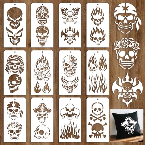 GOMAKERER 12 Blatt Skelett Flammen Malschablonen, 24 Stil Halloween Totenkopf Zeichenvorlagen Wiederverwendbare Randschablone Zum Malen Auf Wand Holz Wohnkultur GOMAKERER 12 Blatt Skelett Flammen Malschablonen, 24 Stil Halloween Totenkopf Zeichenvorlagen Wiederverwendbare Randschablone Zum Malen Auf Wand Holz Wohnkultur von GOMAKERER