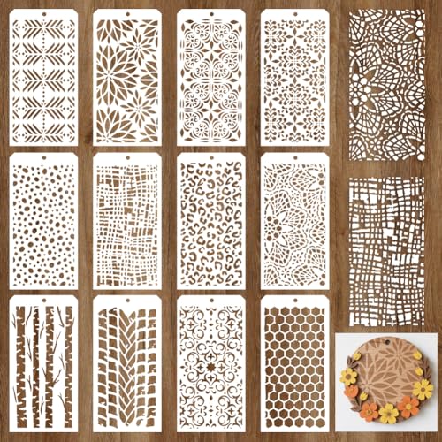 GOMAKERER 12 Bögen Textur-Malschablonen, 12 Stile, geometrische Waben, Ziegel, Leopardenmuster, Blume, Maserung, Schichtvorlagen, wiederverwendbare Bordürenschablone zum Malen auf Wand, Holz GOMAKERER 12 Bögen Textur-Malschablonen, 12 Stile, geometrische Waben, Ziegel, Leopardenmuster, Blume, Maserung, Schichtvorlagen, wiederverwendbare Bordürenschablone zum Malen auf Wand, Holz von GOMAKERER