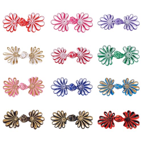 GOMAKERER 12 Paar Chrysanthemen Knöpfe Chinesischen Knoten Und Froschmotiv, 12 Zweifarbiger Satin Kostüm Outfit Nähknopfverschluss Nähknöpfe Verschlüsse Für Cheongsam Tang Anzug Schal Strickjacke von GOMAKERER