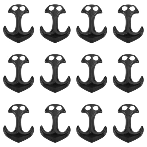 GOMAKERER 12 Stück 304 Ankerhakenverschlüsse Aus Edelstahl Schwarze Kordel Endverschluss Verbinder Metallhakenverschlüsse Schmuck DIY Beschläge Zum Basteln Armband Schmuckherstellung, 31x24x6mm von GOMAKERER