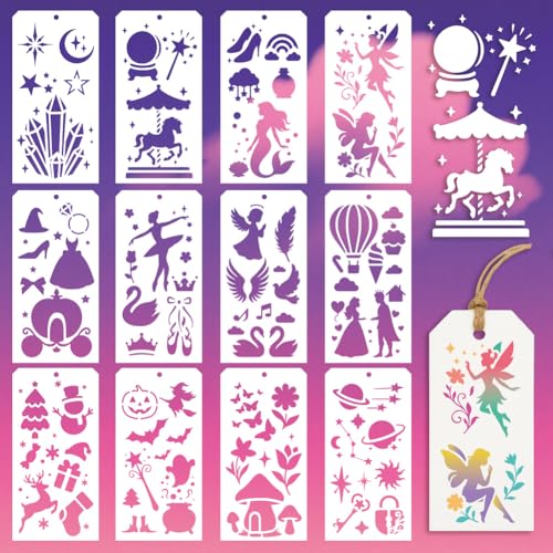GOMAKERER 12 Stück Fantasy Schablonen Zum Malen, 12 Stile Feen Malschablonen Wiederverwendbare Kunst Zeichenvorlagen Zum Malen Auf Wandholz Heimdekoration GOMAKERER 12 Stück Fantasy Schablonen Zum Malen, 12 Stile Feen Malschablonen Wiederverwendbare Kunst Zeichenvorlagen Zum Malen Auf Wandholz Heimdekoration von GOMAKERER