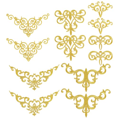 GOMAKERER 12 Stück Goldene Blumenapplikationen, 6 Stile Stickerei-Aufnäher Aufbügeln Patches Annähen Aufnäher Ethnischer Goldene Spitzenaufnäher Bestickte Applikationen Für Selbstgemachte Kleidung von GOMAKERER