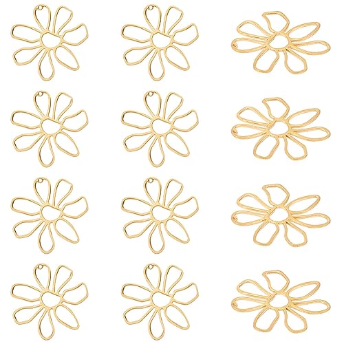 GOMAKERER 12 Stück Hohle Blumenanhänger, Messing-Anhänger Mit Offenem Lünettenrahmen, Hohler Rahmen, Blütenblatt-Anhänger Für UV-Harz, Ohrringe, Halskette, Armband, DIY-Handwerk, Schmuckherstellung von GOMAKERER