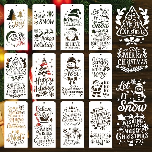 GOMAKERER 12 Stück Weihnachtsschablonen zum Malen, Frohe Weihnachten, Malschablonen, wiederverwendbar, Kunststoff, Zeichenschablonen für Scrapbooking, DIY, Kunsthandwerk GOMAKERER 12 Stück Weihnachtsschablonen zum Malen, Frohe Weihnachten, Malschablonen, wiederverwendbar, Kunststoff, Zeichenschablonen für Scrapbooking, DIY, Kunsthandwerk von GOMAKERER