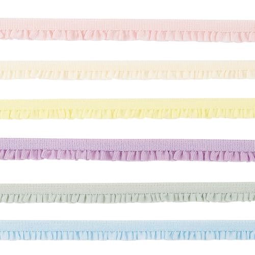GOMAKERER 12 Yards 6 Farben Nylon Rüschen Elastische Spitze Trim, 7.5mm Mini Plissee Spitzenbesatzband Ultraschmales Gerüschtes Spitzen Gummiband Für DIY Näharbeiten Und Puppenkleidungszubehör von GOMAKERER