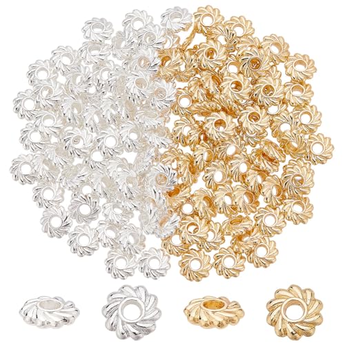 GOMAKERER 120 Stück 2 Farben Legierungs-Blumen-Abstandsperlen 5mm, Silber Goldene Lose Abstandsperlen Flache Runde Perlen Echte 14K Vergoldete Metallperlen Für Die Schmuckherstellung, DIY-Basteln GOMAKERER 120 Stück 2 Farben Legierungs-Blumen-Abstandsperlen 5mm, Silber Goldene Lose Abstandsperlen Flache Runde Perlen Echte 14K Vergoldete Metallperlen Für Die Schmuckherstellung, DIY-Basteln von GOMAKERER