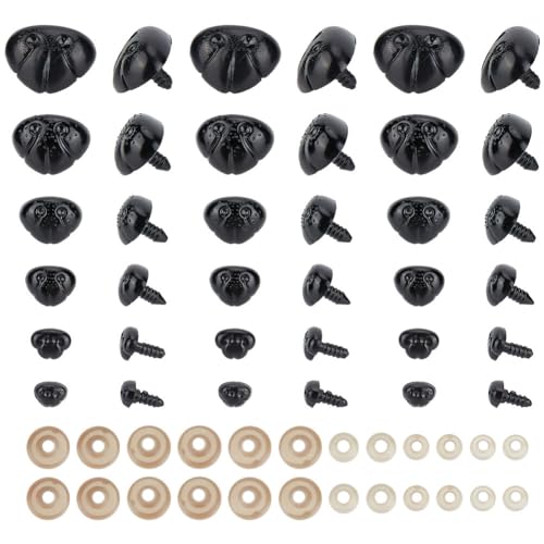 GOMAKERER 120 Stück 6 Stile Hundenasen Basteln, 18mm Schwarze Hunde-Sicherheitsnasen Puppen-Teddybär-Nasen Puppenherstellungszubehör Falsche Welpennase Für Die Herstellung von Kuscheltieren von GOMAKERER