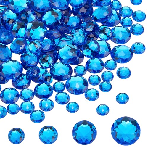 GOMAKERER 120 Stück Blaue Strasssteine Zum Aufnähen, 4 Stile Halbrunder Spiegel Perlen Zum Aufnähen Acryl Aufnäher Flache Rückseite Glas Strass Mit 2 Loch Für Kleid Kleidung Schuhe Tasche, 10~18x4~6mm von GOMAKERER